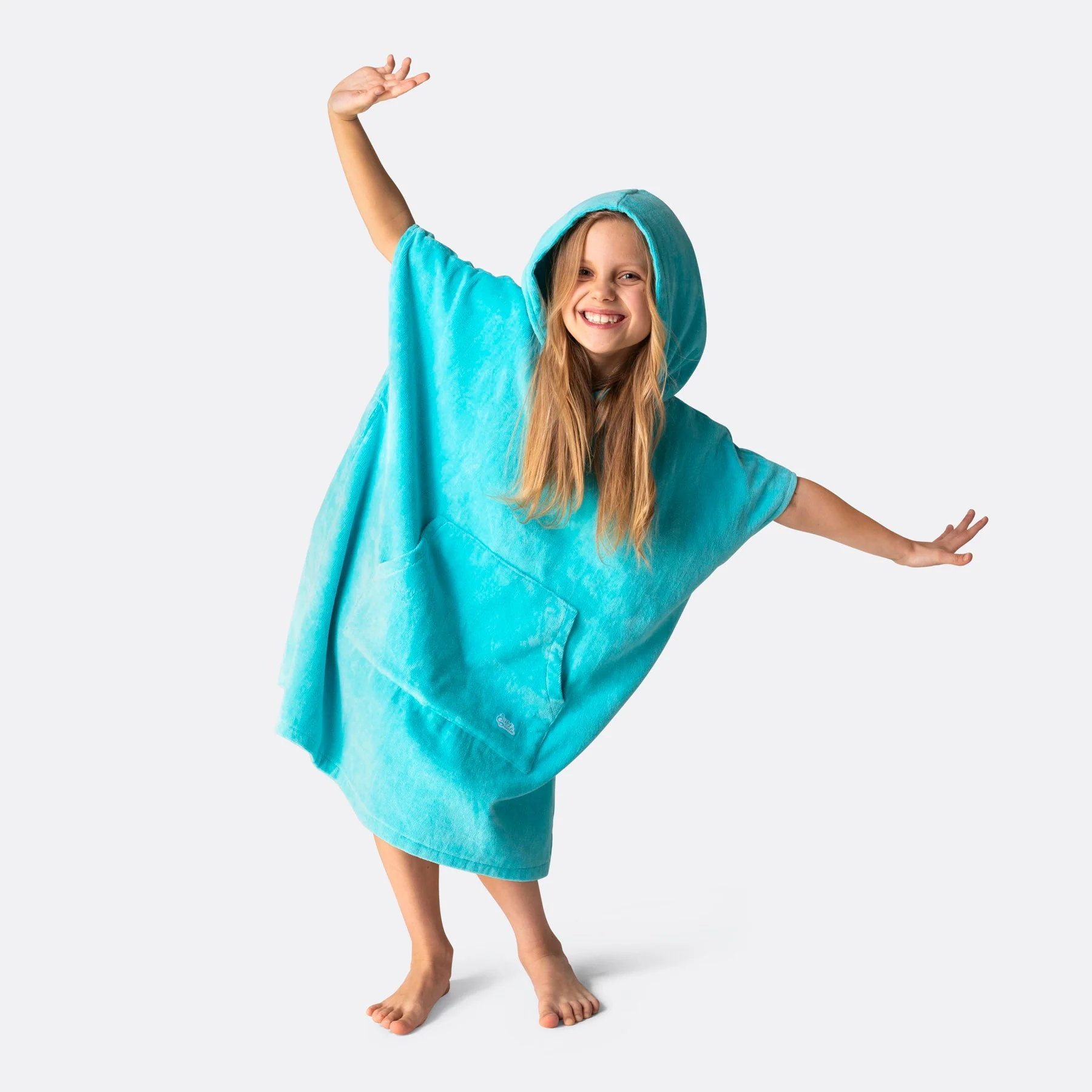 Kids' Coral Blue Towel Poncho - Image 3