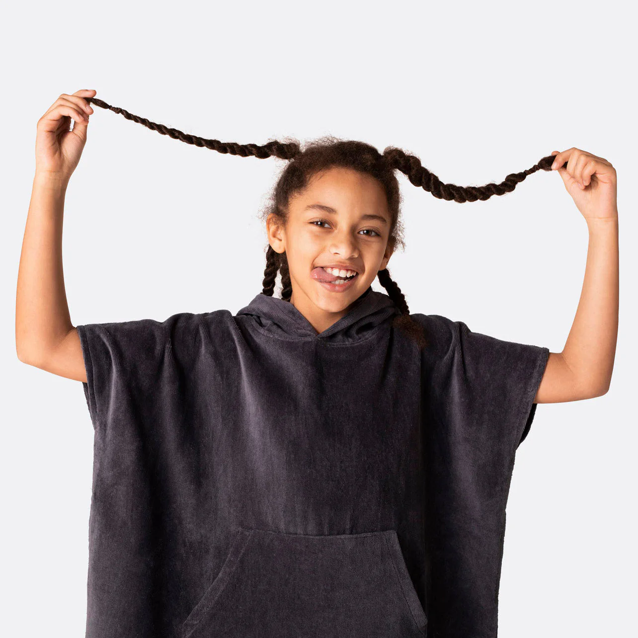 Kids' Charcoal Grey Towel Poncho - Image 3
