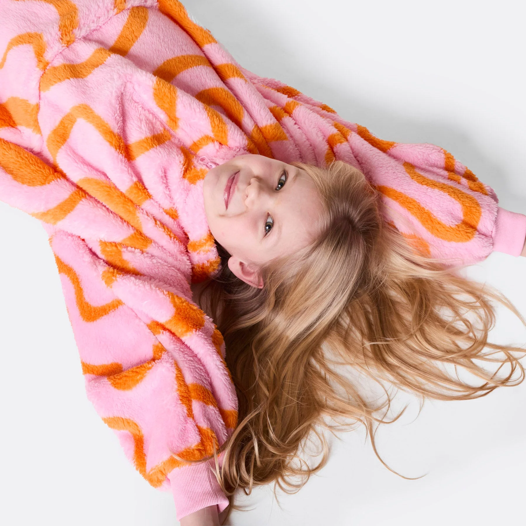 Kids' Pink Wavy Teddy HappyHoodie - Image 3